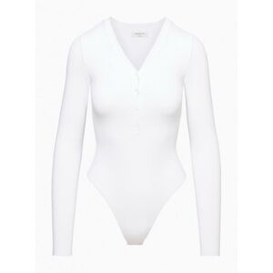 Aritzia White Long Sleeve Henley Bodysuit